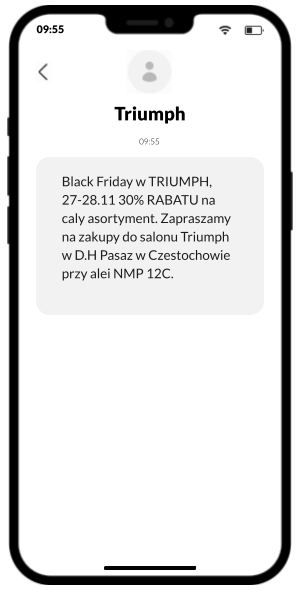 Przykładowa wiadomość na Black Friday od Triumph
