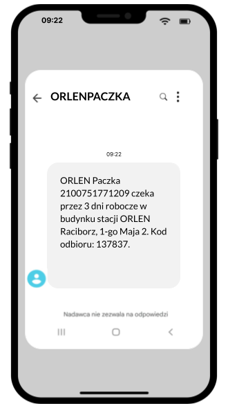 SMS z nazwą nadawcy ORLENPACZKA wysłąny z platformy SerwerSMS
